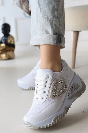 کفش اسنیکر سفید زنانه بند دار LEYDİ SHOES - کد 864979522