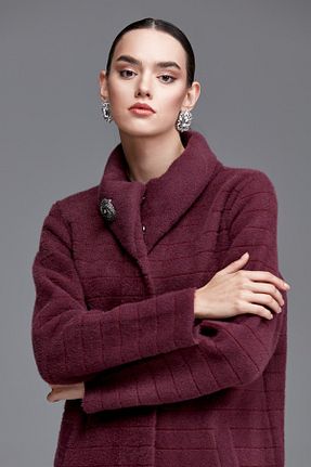 پالتو پشمی بنفش زنانه Fitted Tığ Triko - کد 401829407