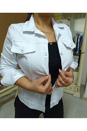کت جین سایز بزرگ سفید زنانه AKŞEN GİYİM - کد 815506590