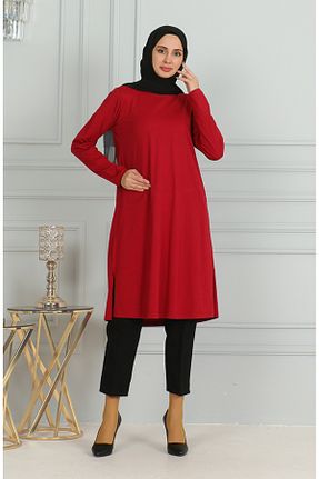 تونیک حجاب زرشکی زنانه پلی استر sefamerve - کد 865000255