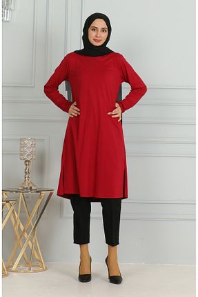 تونیک حجاب زرشکی زنانه پلی استر sefamerve - کد 865000255