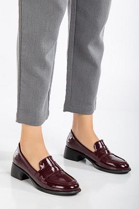 کفش لوفر زرشکی زنانه چرم مصنوعی SUİNS SHOES - کد 865008189