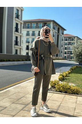 ست بالاتنه و پائین تنه خاکی زنانه بافتنی Selly - کد 865008152