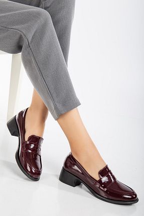 کفش لوفر زرشکی زنانه چرم مصنوعی SUİNS SHOES - کد 865008189