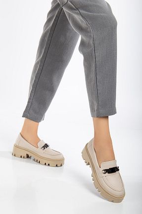 کفش لوفر بژ زنانه چرم مصنوعی SUİNS SHOES - کد 865021377