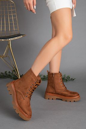 بوت / نیم بوت قهوه ای زنانه چرم مصنوعی Dilimler Ayakkabı - کد 361765081
