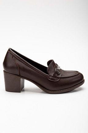 کفش پاشنه بلند کلاسیک قهوه ای زنانه چرم خالص ANALİN SHOES - کد 826258341