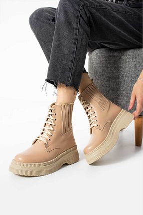 بوت / نیم بوت بژ زنانه چرم مصنوعی Zoom Women Style - کد 865157820