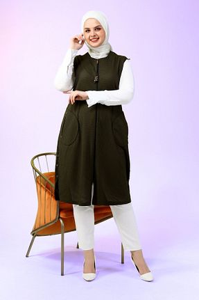 جلیقه حجاب خاکی زنانه سایز بزرگ Ferace - کد 735412433