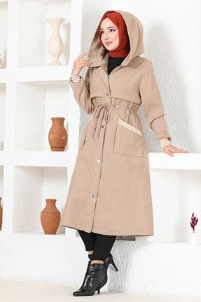 پالتو پشمی حجاب قهوه ای زنانه رگولار ModaMerve - کد 865173836