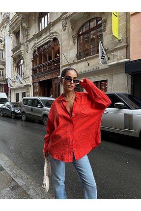 پیراهن نارنجی زنانه اورسایز Simli Moda - کد 865186030