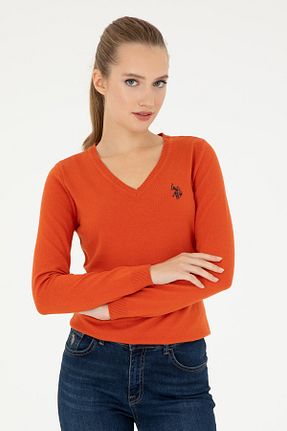 پلیور نارنجی زنانه ساده U.S. Polo Assn. - کد 865199472