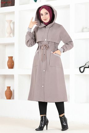 پالتو پشمی حجاب طوسی زنانه رگولار ModaMerve - کد 865214575