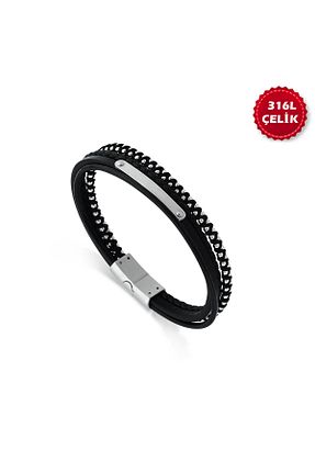 دستبند استیل (فولاد) سفید مردانه استیل (فولاد) Hepimitu - کد 865232237