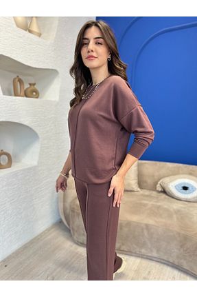 ست بالاتنه و پائین تنه قهوه ای زنانه بافتنی Devesta Moda - کد 865262409