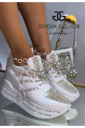 کفش اسنیکر سفید زنانه بند دار Giydim Gidiyor - کد 832401189