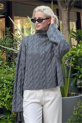 پلیور طوسی زنانه Saç Örgü De Pose - کد 865268185
