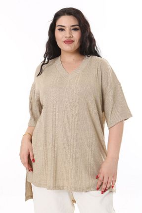 بلوز سایز بزرگ قهوه ای زنانه سایز بزرگ Şans - کد 851599939