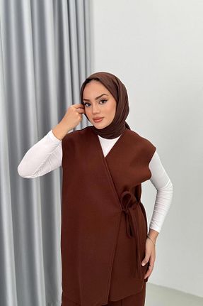 ست بالاتنه و پائین تنه قهوه ای زنانه بافتنی QUQA - کد 865268436