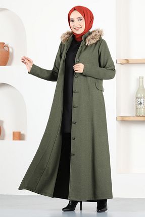 پالتو پشمی حجاب خاکی زنانه رگولار ModaMerve - کد 865473218