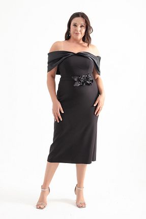 لباس مجلسی سایز بزرگ مشکی زنانه یقه قایقی Lafaba - کد 847014725