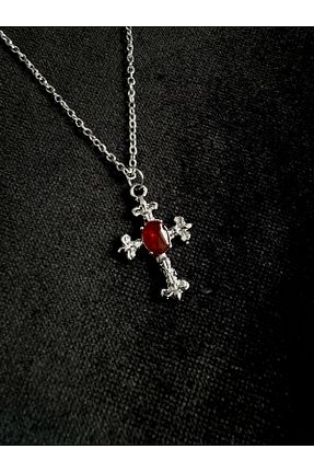 گردنبند جواهر زرشکی زنانه فلزی DarkellaStore - کد 814424566
