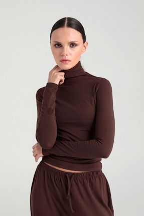 بلوز قهوه ای زنانه ساده SHEISMONO - کد 457492181