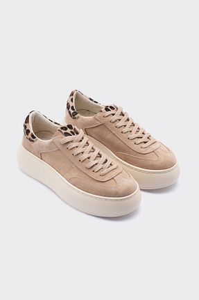 کفش اسنیکر بژ زنانه چرم اصل SHOEMARK - کد 865512269