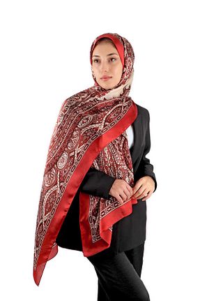 روسری زرشکی کرپ ساتن ابریشم Bursa İpek - کد 865544387