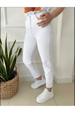 شلوار جین سفید زنانه پاچه تنگ ByCukurovaFrango - کد 902481496