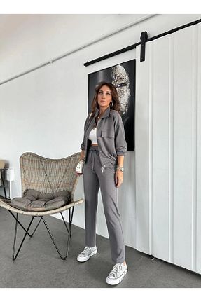 ست بالاتنه و پائین تنه طوسی زنانه بافت QİMYA BUTİK - کد 865583633