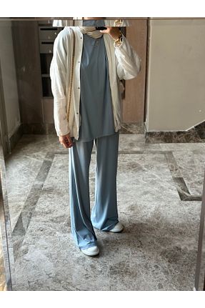 ست بالاتنه و پائین تنه آبی زنانه بافتنی Selly - کد 865721400