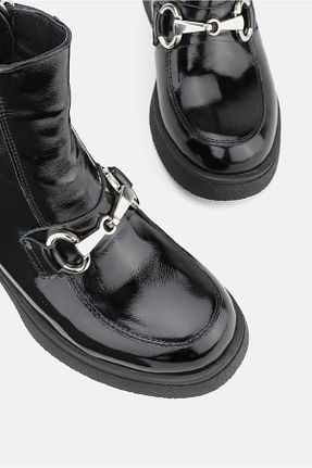 بوت / نیم بوت مشکی زنانه چرم خالص TUNAELLİ - کد 865776072