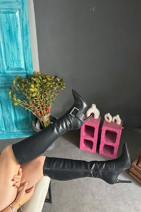 چکمه مشکی زنانه چرم مصنوعی SHOEBELLAS - کد 865786522
