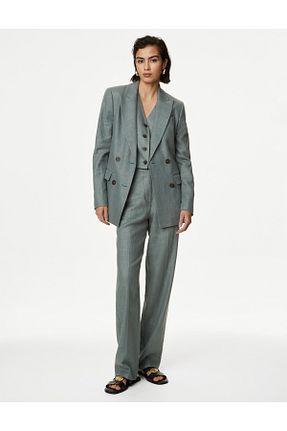 شلوار سبز زنانه کتان Marks & Spencer - کد 843799359
