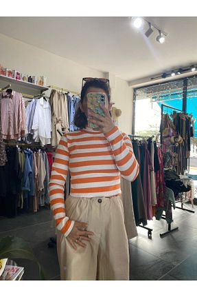 بلوز نارنجی زنانه کراپ karpuzbutiks - کد 865809844