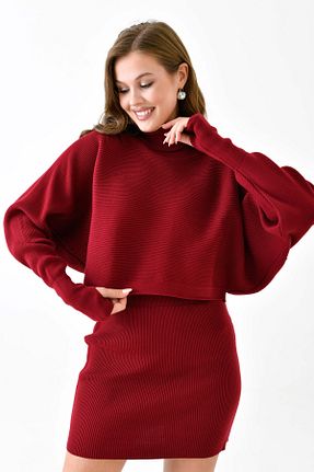 ست بالاتنه و پائین تنه زرشکی زنانه تریکو vuvutasarım - کد 865852968
