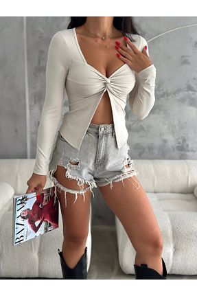 بلوز بژ زنانه ساده ZDABOUTİQUE - کد 865885899