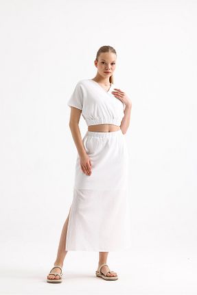 ست بالاتنه و پائین تنه سفید زنانه بافتنی Mavera Otantik - کد 865969391