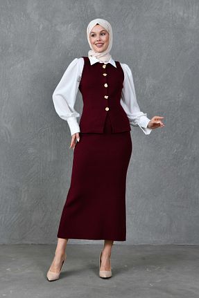 ست بالاتنه و پائین تنه حجاب زرشکی زنانه Bodycon WOMAN VISION - کد 865968307