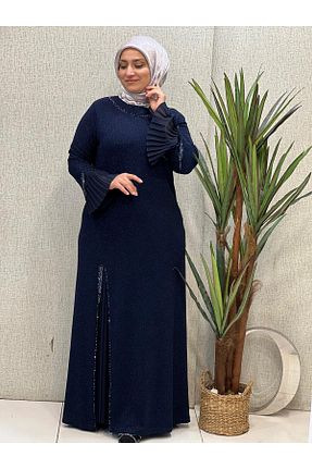 لباس مجلسی حجاب سرمه ای زنانه یقه دوچرخه Butik büyük beden - کد 865984325
