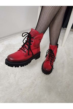بوت / نیم بوت قرمز زنانه چرم خالص ÇİĞDEM KUNDURA - کد 804382250