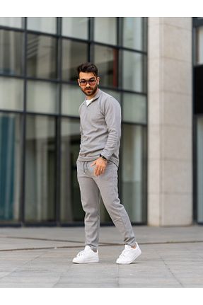ست بالاتنه و پائین تنه طوسی مردانه بافتنی OTAKU - کد 866034556