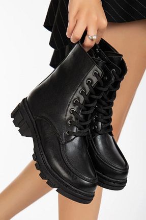 بوت / نیم بوت مشکی زنانه چرم مصنوعی elvinshoes - کد 859827179
