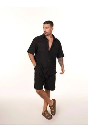 ست بالاتنه و پائین تنه مشکی مردانه بافتنی SCSARVİN - کد 866287344