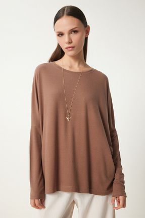 بلوز قهوه ای زنانه ساده Lovelyİstanbul - کد 866102588