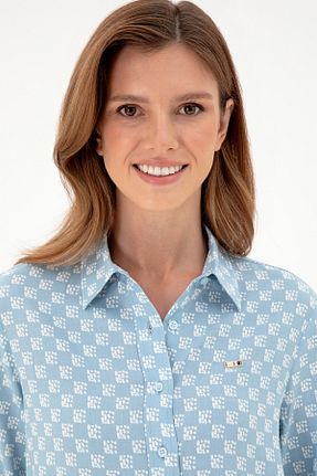 پیراهن آبی زنانه یقه پیراهنی U.S. Polo Assn. - کد 866169011