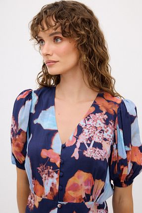 بلوز آبی زنانه گلدار adL - کد 866322119
