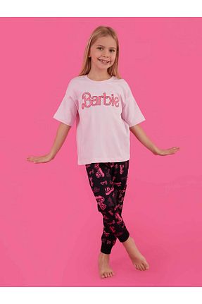 ست بالاتنه و پائین تنه صورتی بچه گانه بافت Barbie - کد 865248468