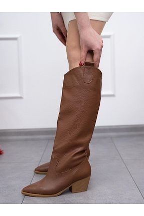 چکمه قهوه ای زنانه پاشنه متوسط (5-9 سانتی متر) ERVANIN BUTİĞİ - کد 796536621